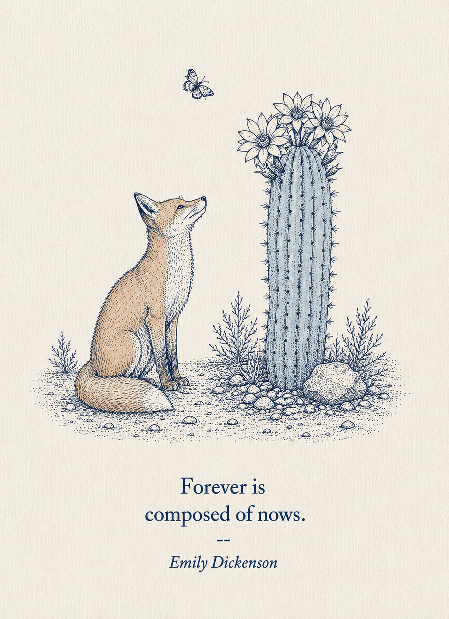 Fox Small Society 5 x 7 art card by Shangri-Ha Cactus Ranch