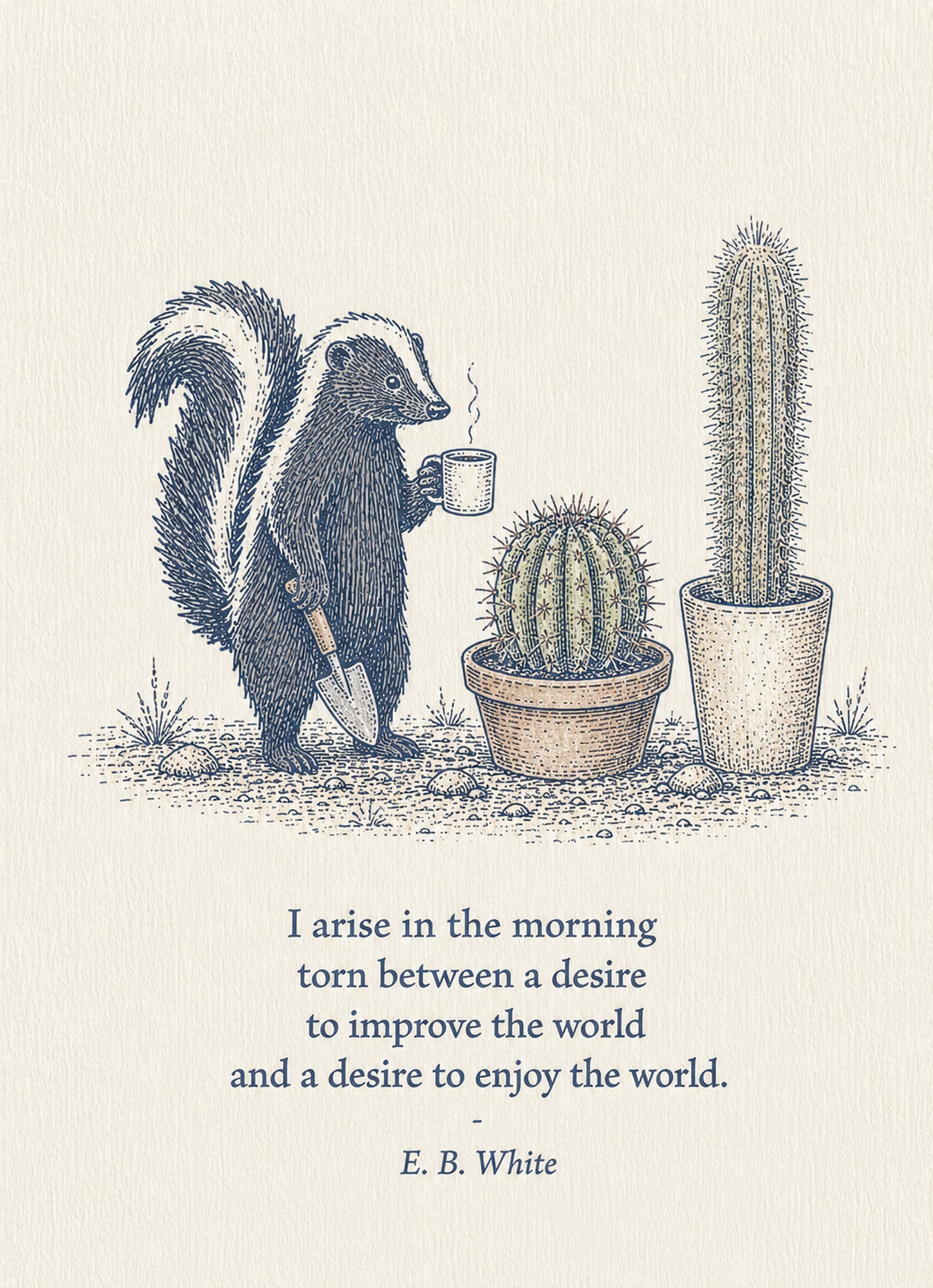 Skunk Small Society 5 x 7 art card by Shangri-Ha Cactus Ranch