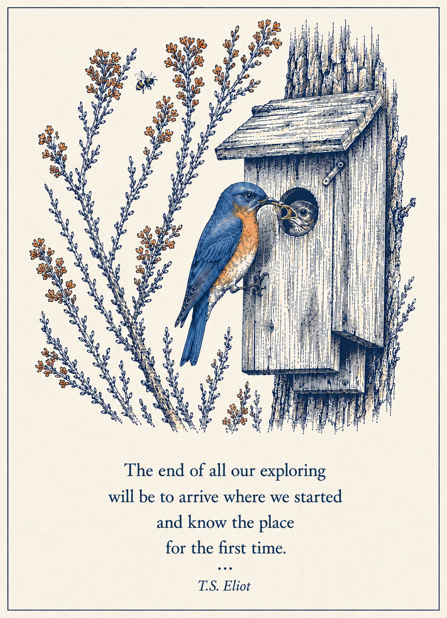 Bluebird Small Society 5 x 7 art card by Shangri-Ha Cactus Ranch