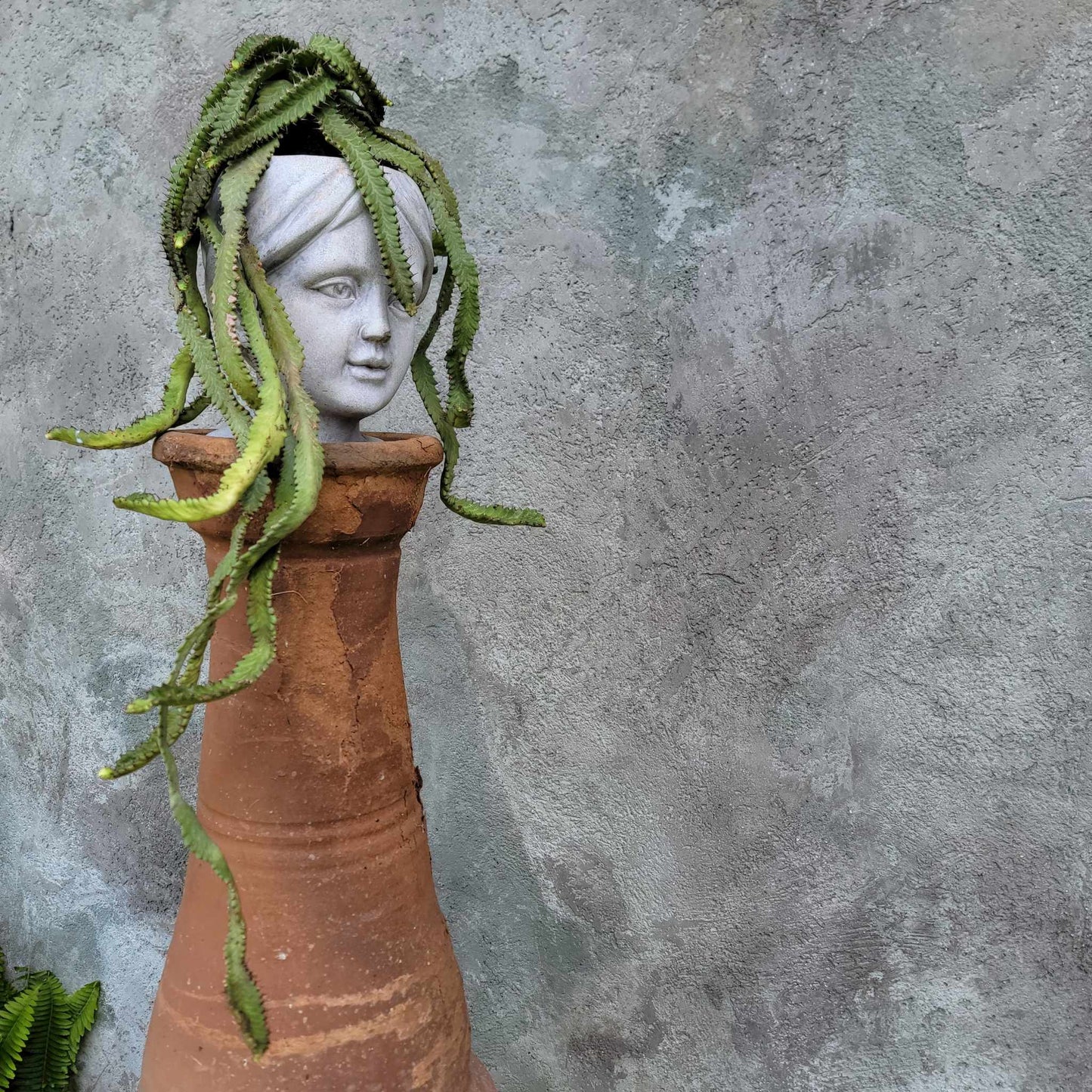 Hand Cast Cement Peasant Planter