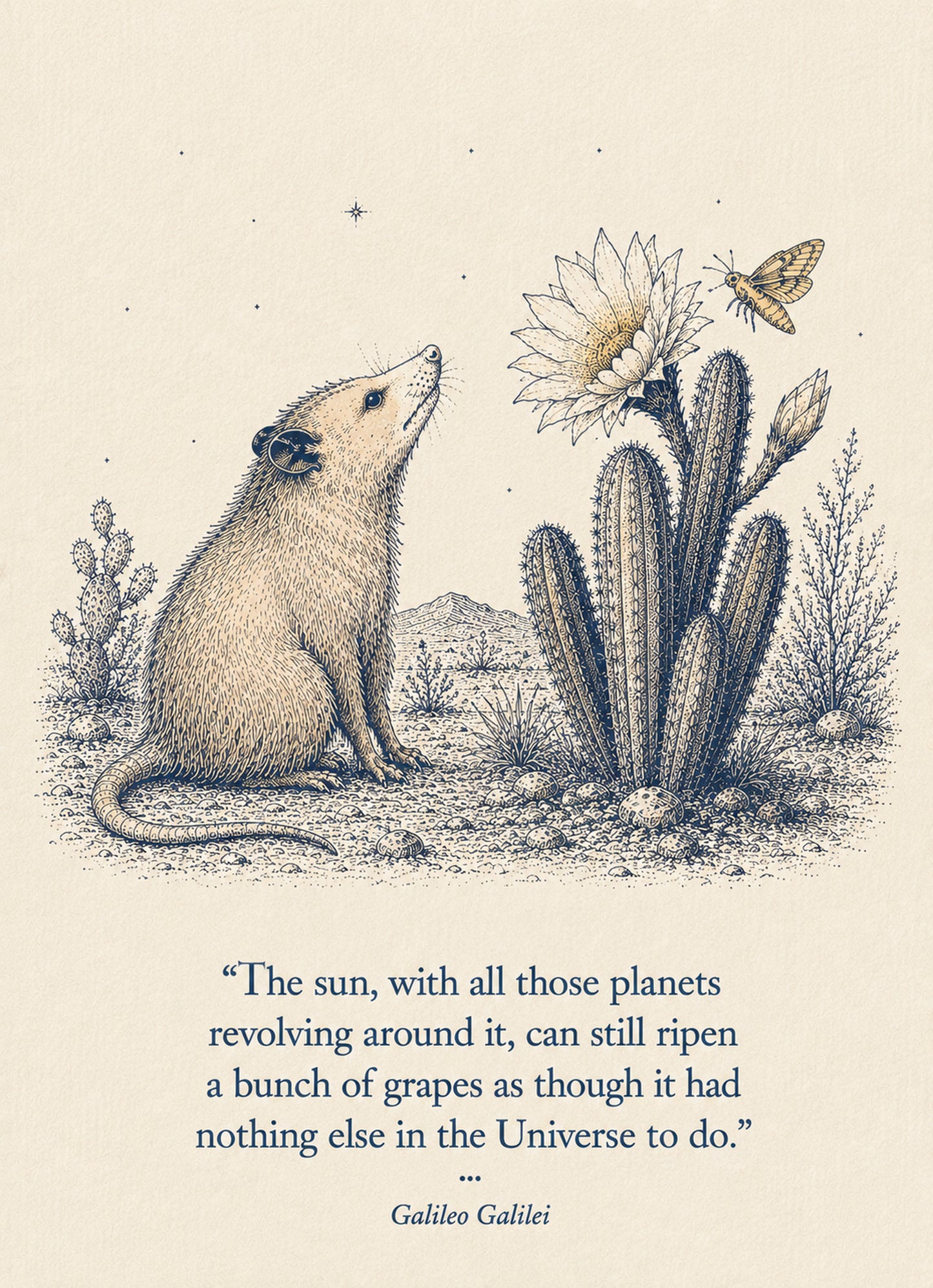 Opossum Small Society 5 x 7 art card by Shangri-Ha Cactus Ranch