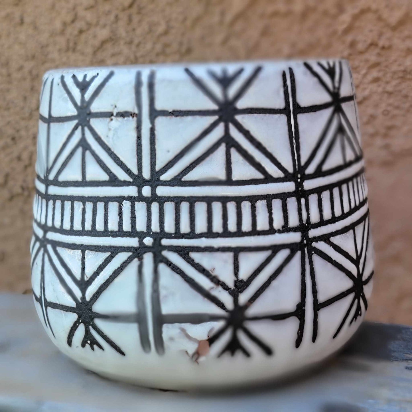 Glazed Geometric Black and White Terra Cotta Planter