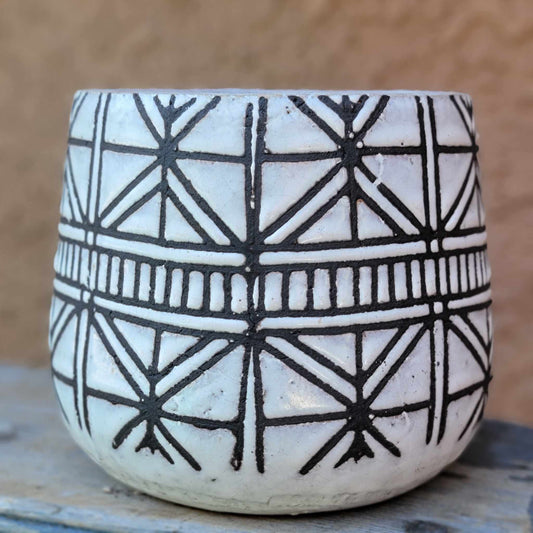 Glazed Geometric Black and White Terra Cotta Planter