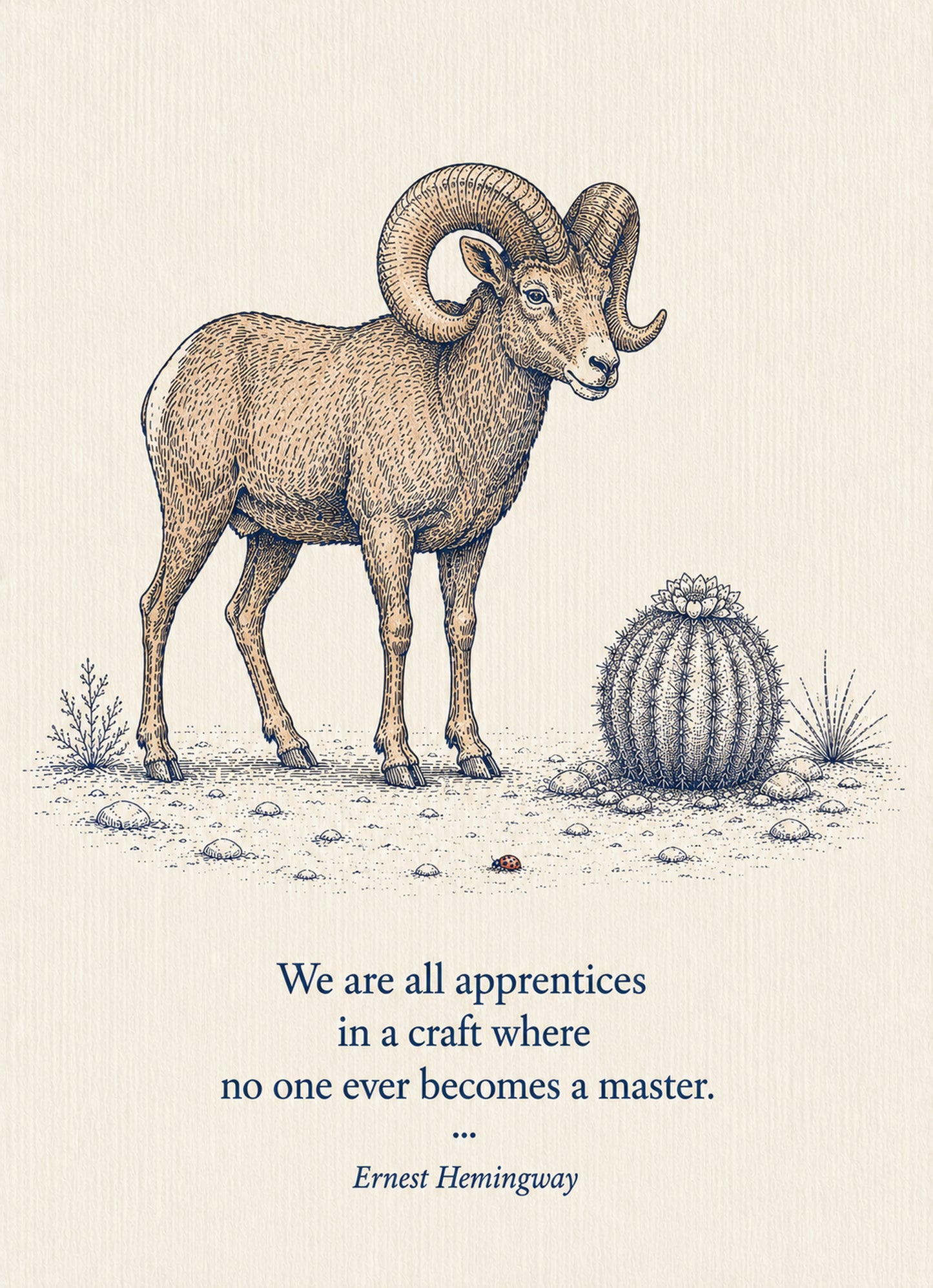 Bighorn Ram Small Society 5 x 7 art card by Shangri-Ha Cactus Ranch