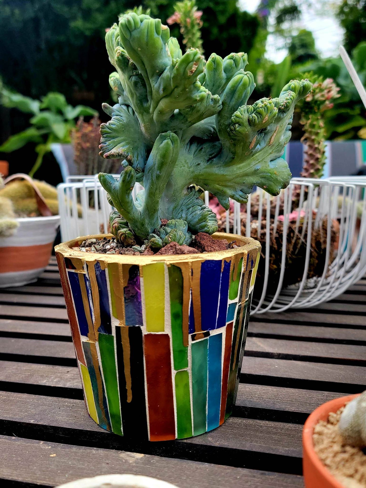 Hand-cut Glass Mosaic on Terra Cotta Planter - 5"