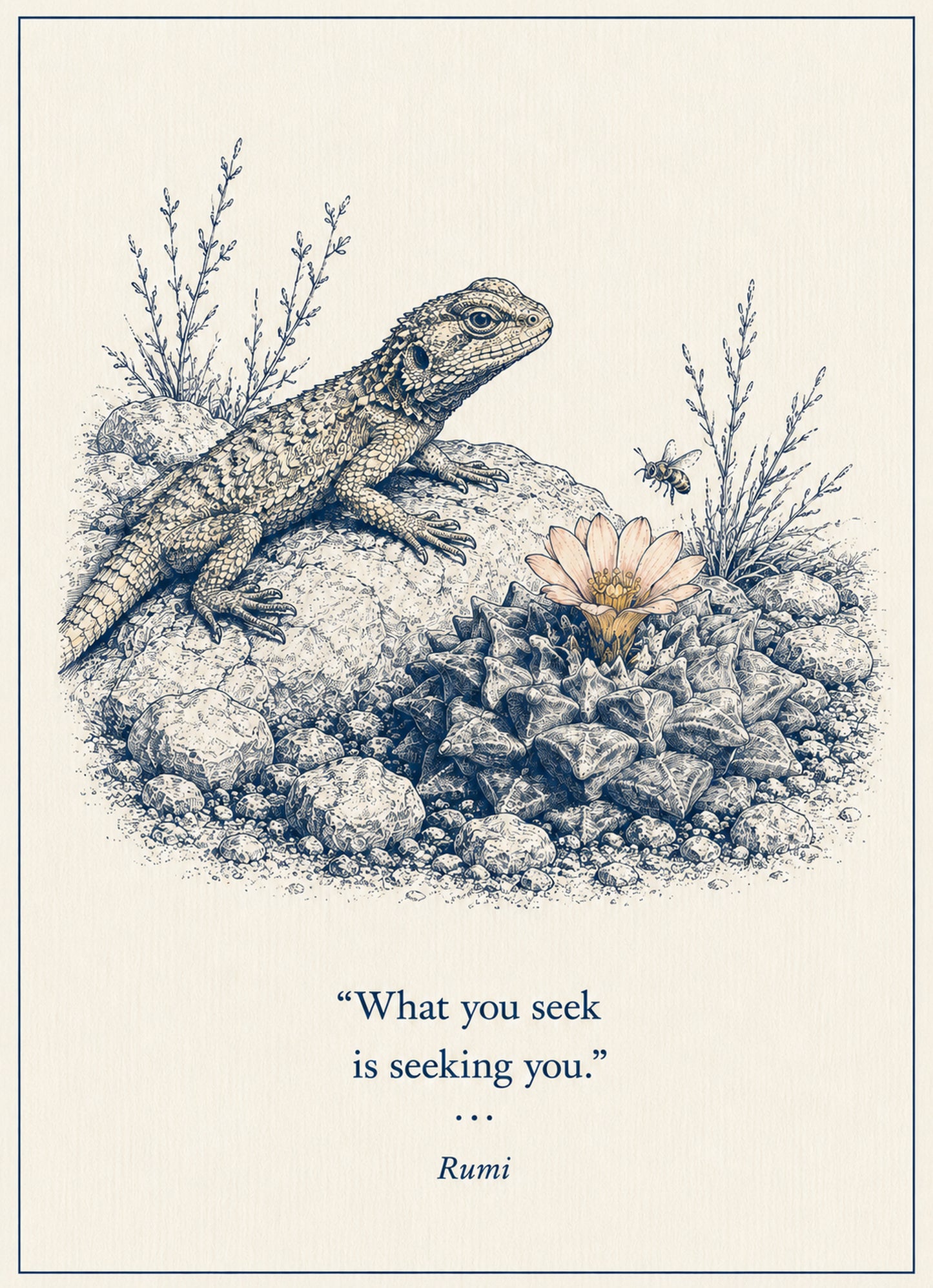 Desert Lizard Small Society 5 x 7 art card by Shangri-Ha Cactus Ranch
