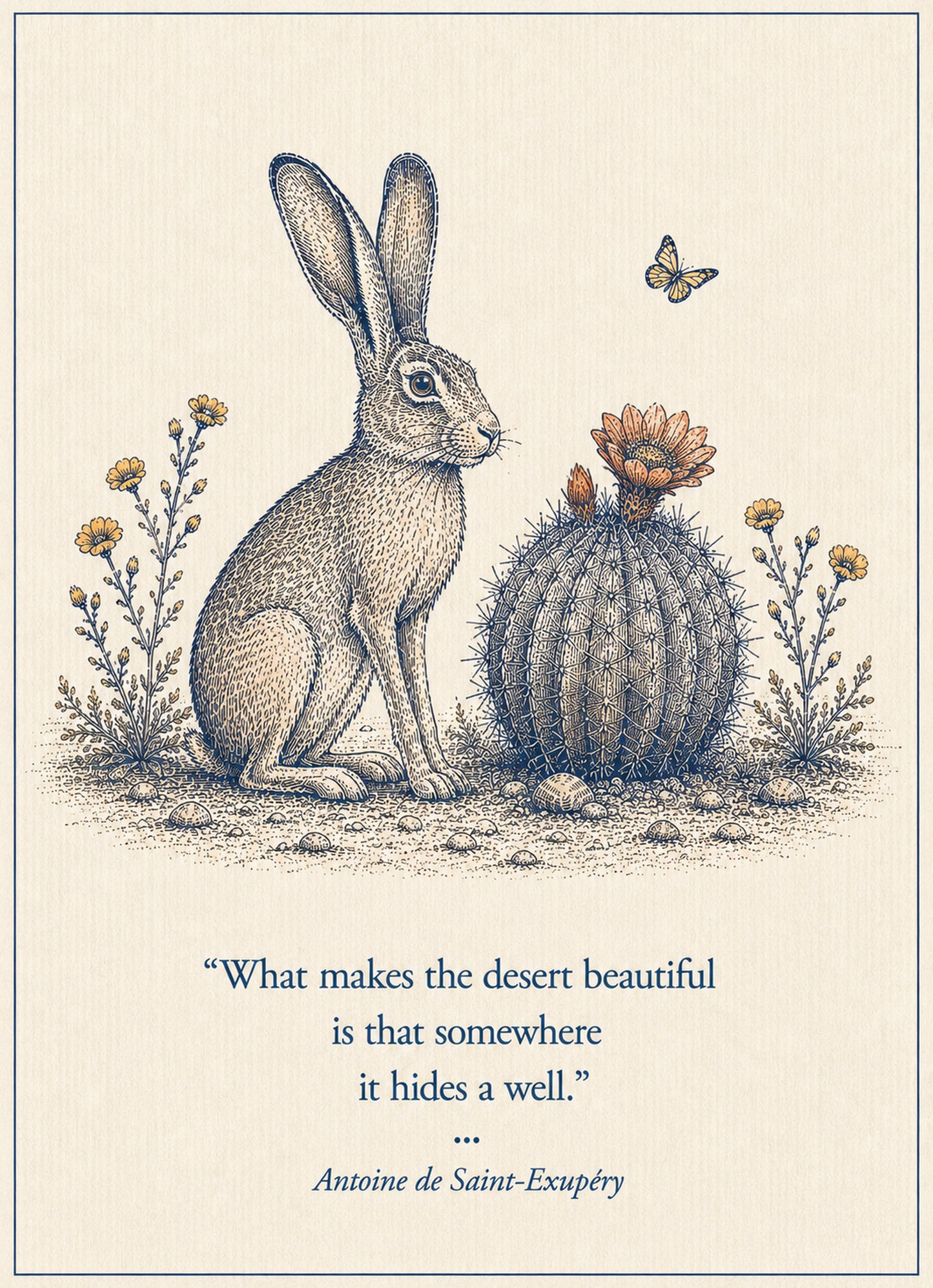 Jack Rabbit Small Society 5 x 7 art card by Shangri-Ha Cactus Ranch