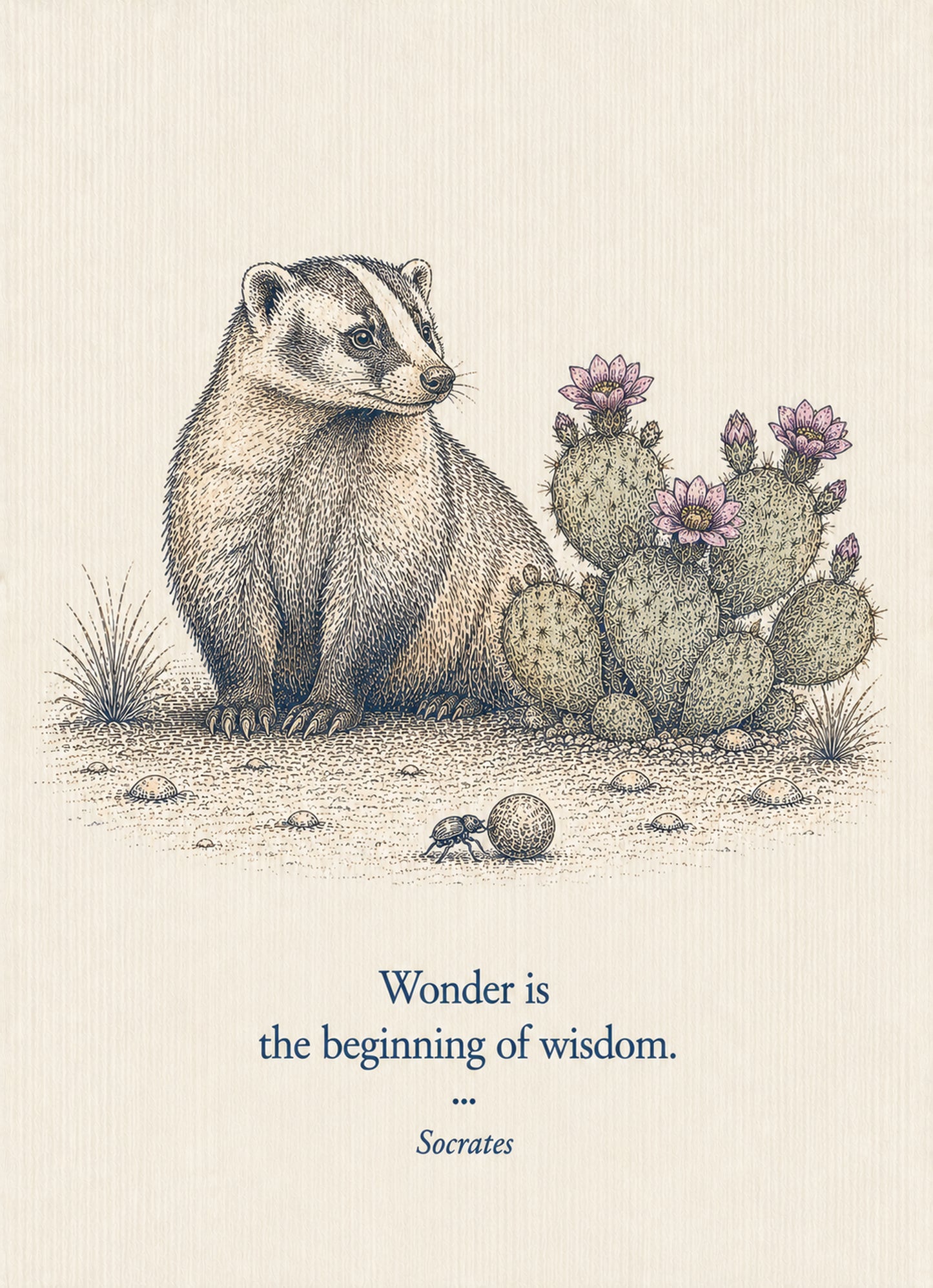 American Badger Small Society 5 x 7 art card by Shangri-Ha Cactus Ranch