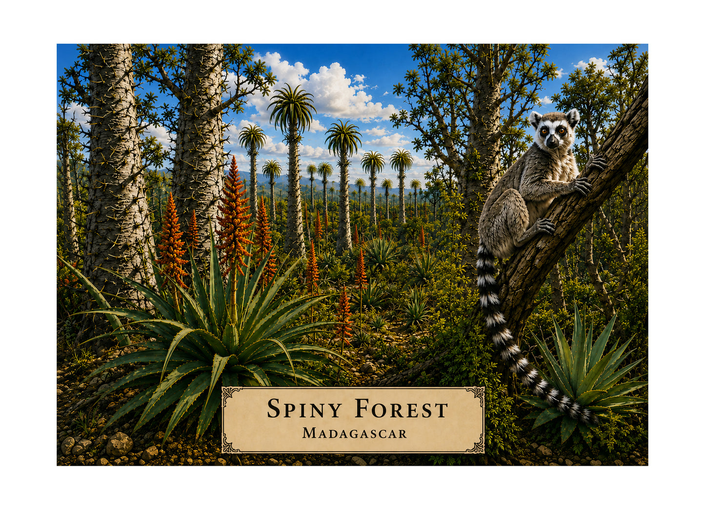 Spiny Forest botanical expedition 5 x 7 art card by Shangri-Ha Cactus Ranch
