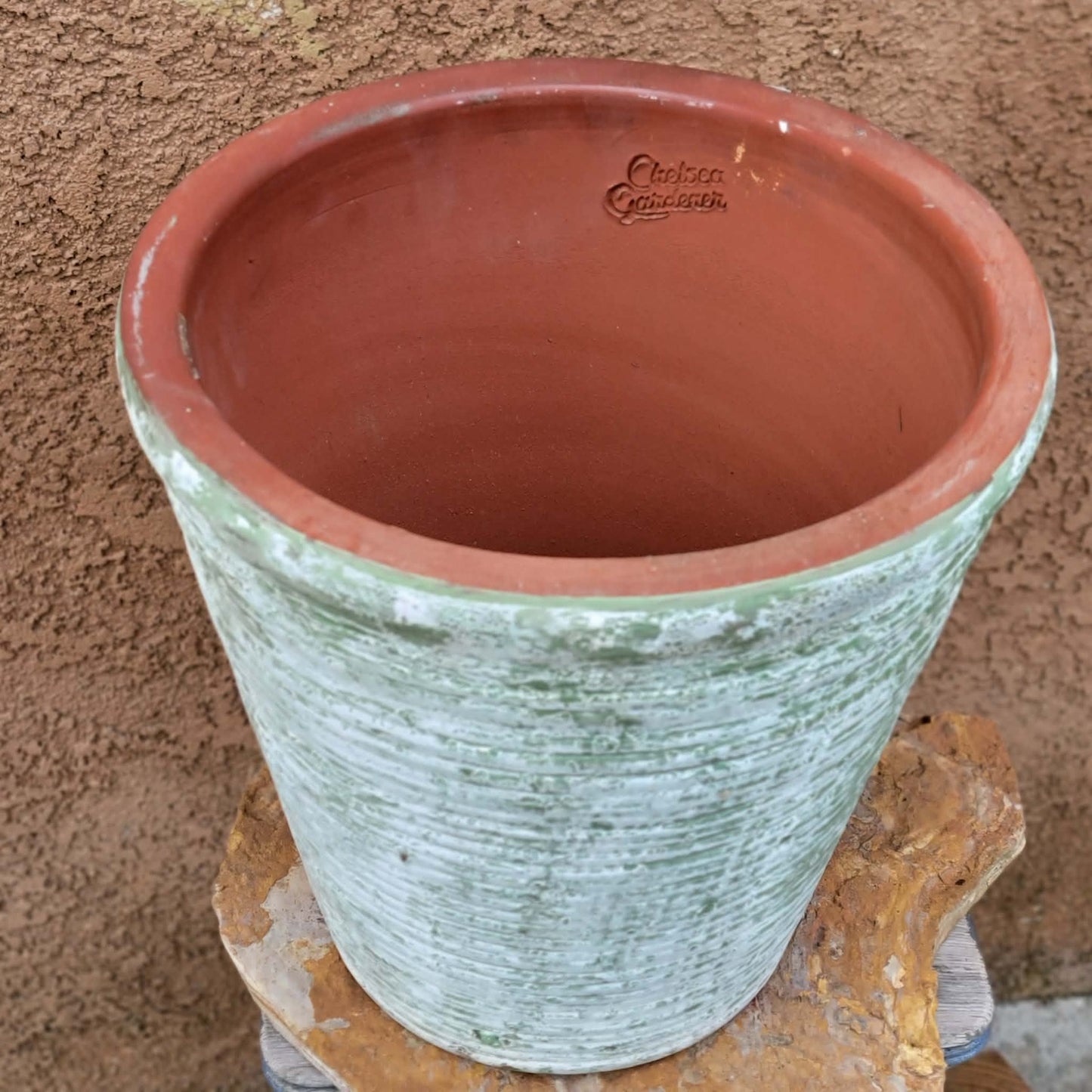 Tuscany Earthen Terra Cotta Planter - Kiln-Fired - Green & White