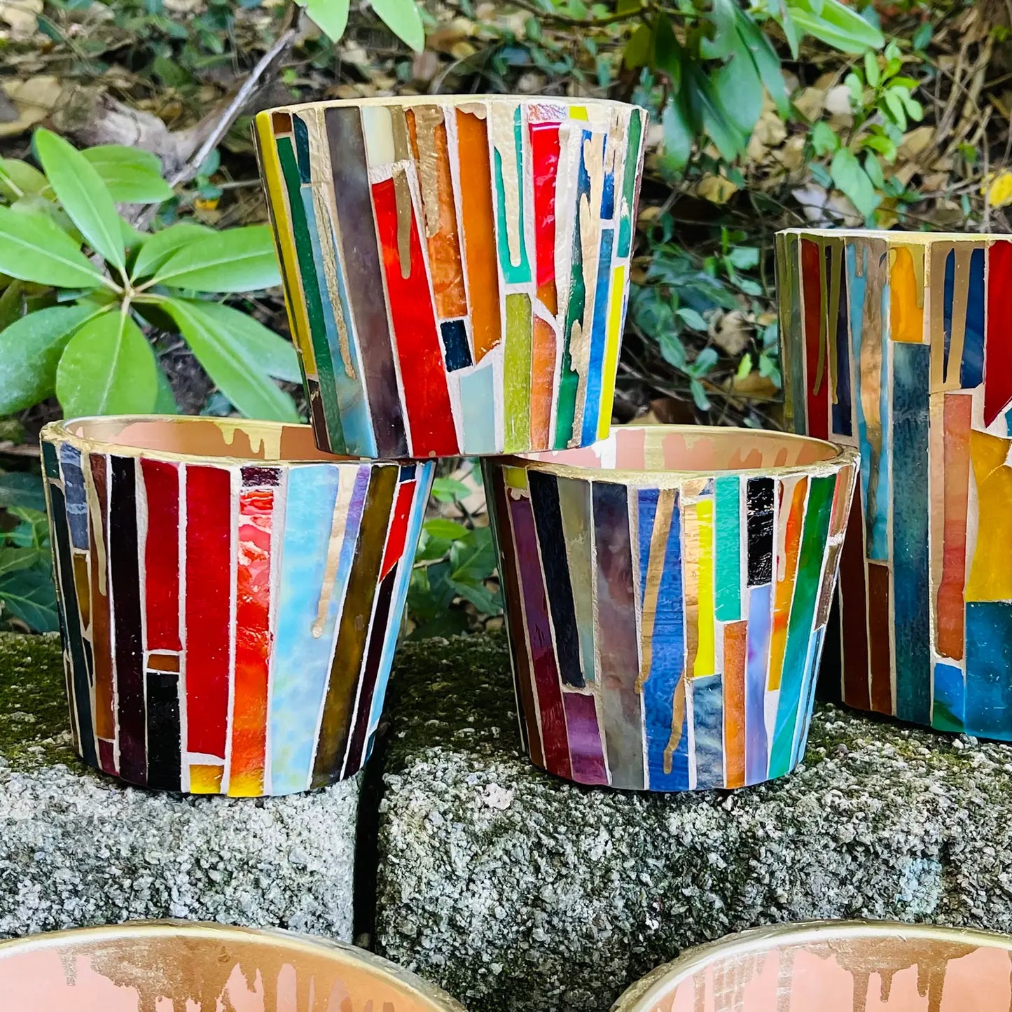 Hand-cut Glass Mosaic on Terra Cotta Planter - 5"