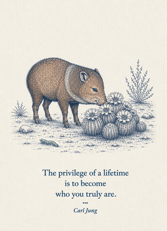 Javelina Small Society 5 x 7 art card by Shangri-Ha Cactus Ranch