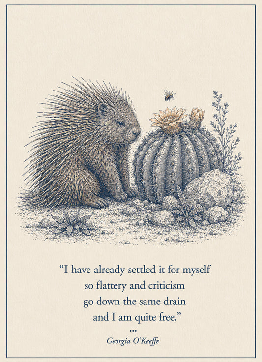Porcupine Small Society 5 x 7 art card by Shangri-Ha Cactus Ranch