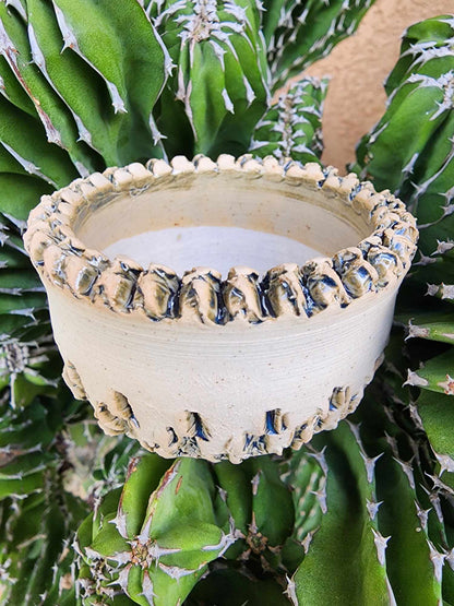 Handmade Pottery  -  Ivory Glyph Planter No. 2
