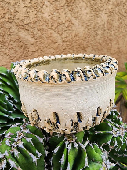 Handmade Pottery  -  Ivory Glyph Planter No. 2