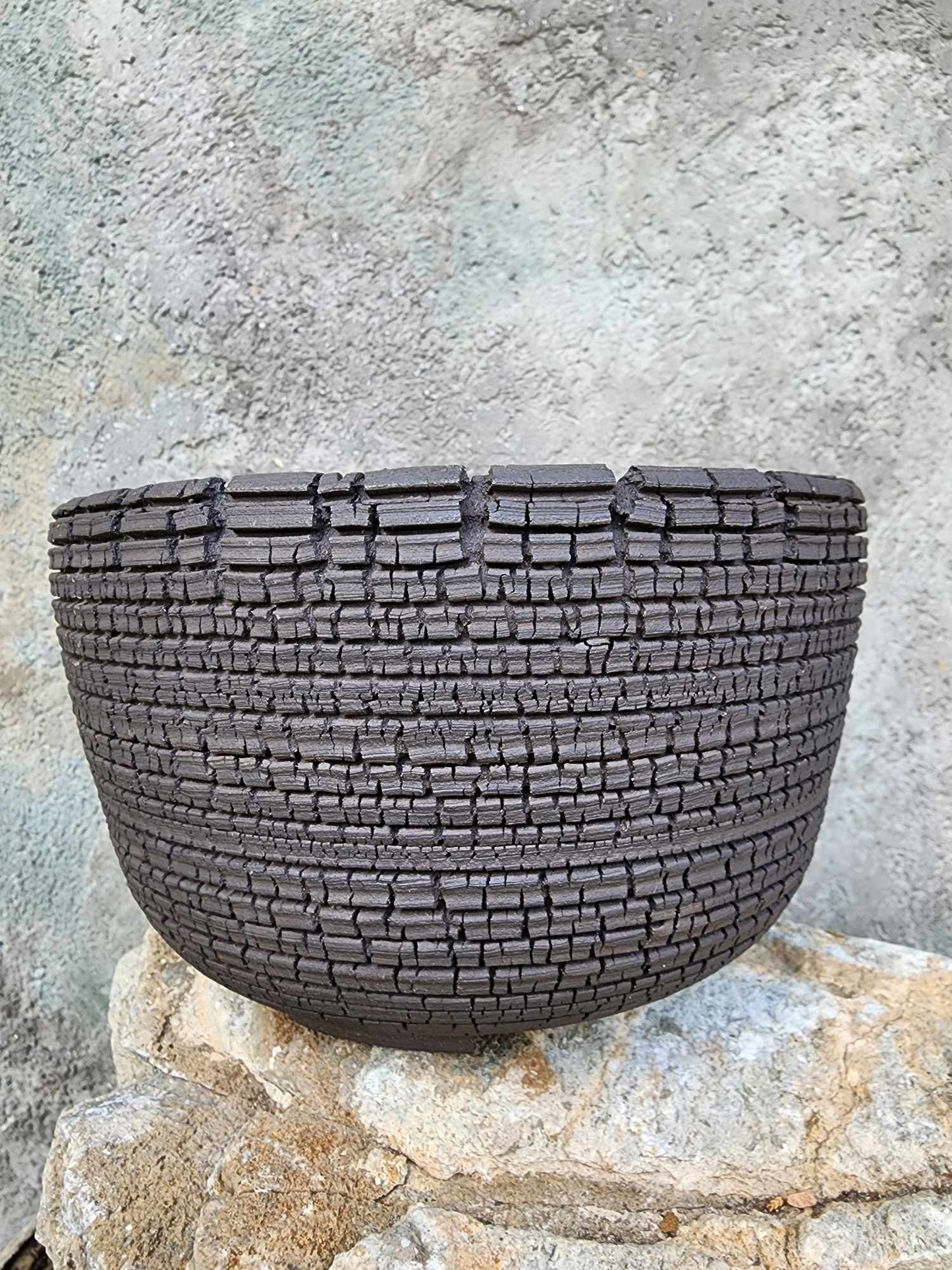Handmade Pottery  -  Charcoal Grid Bowl No. 10