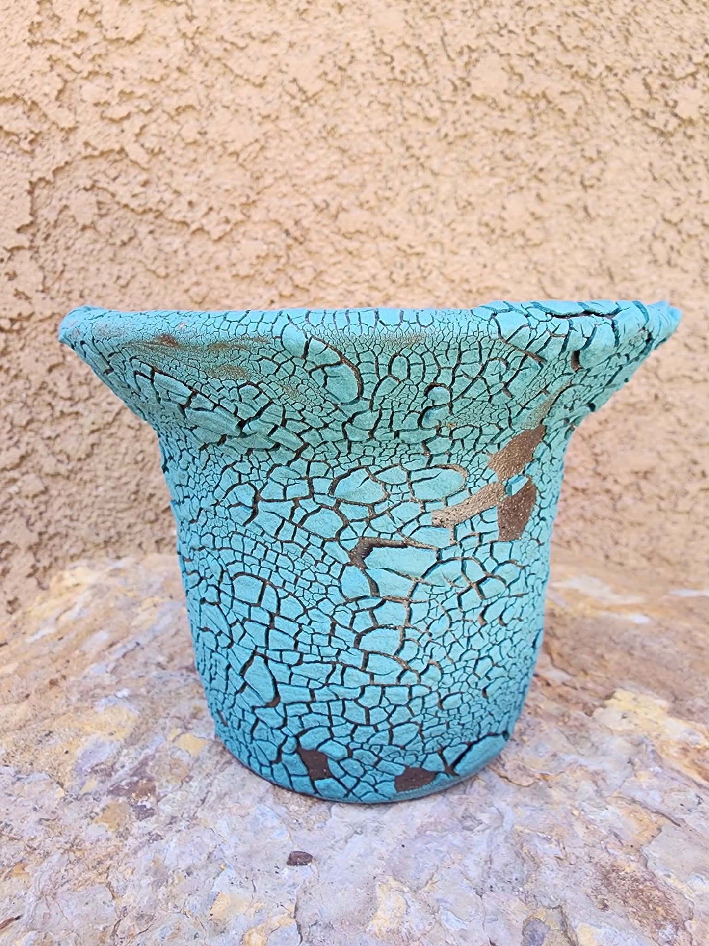 Handmade Pottery  -  Turquoise Crater Vessel No. 33