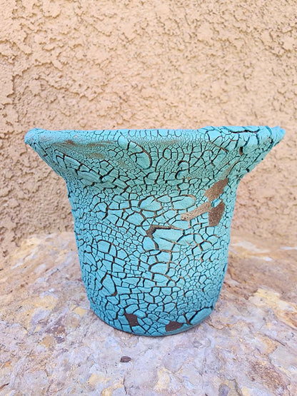 Handmade Pottery  -  Turquoise Crater Vessel No. 33