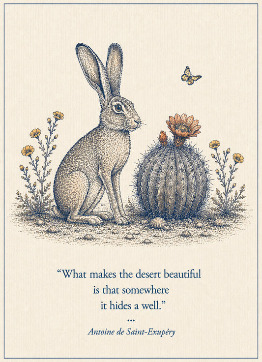 Jack Rabbit Small Society 5 x 7 art card by Shangri-Ha Cactus Ranch