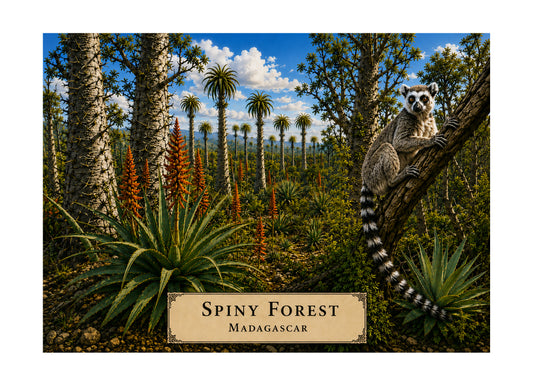 Spiny Forest botanical expedition 5 x 7 art card by Shangri-Ha Cactus Ranch