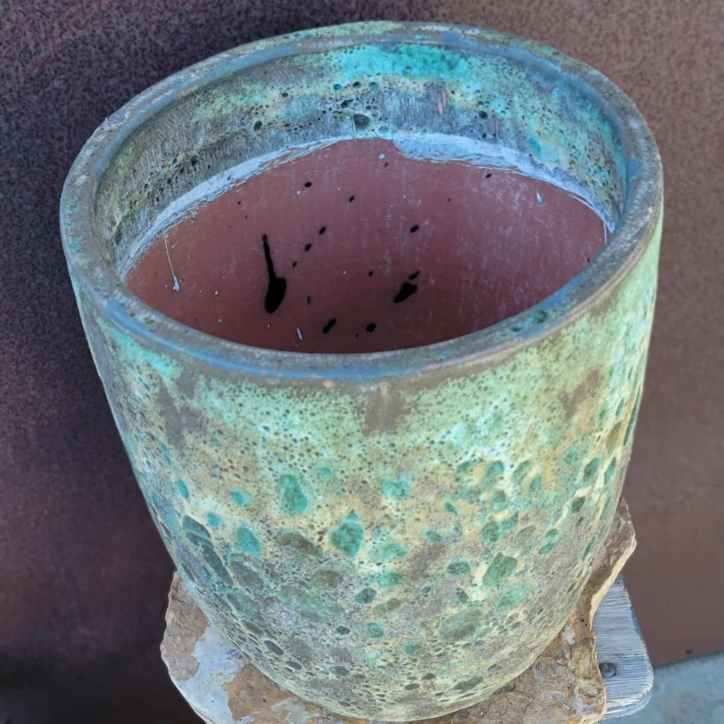 Tuscany Earthen Terra Cotta Planter - Kiln-Fired - Green & Bronze