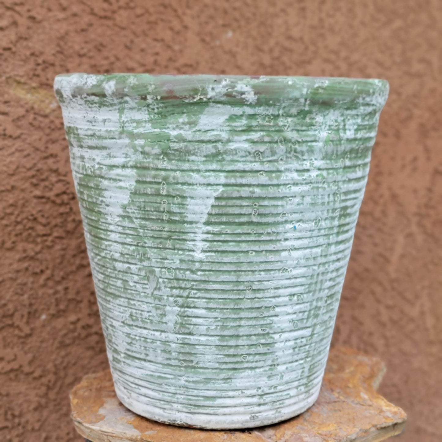 Tuscany Earthen Terra Cotta Planter - Kiln-Fired - Green & White