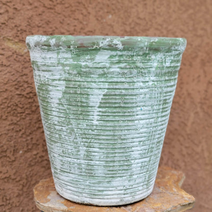 Tuscany Earthen Terra Cotta Planter - Kiln-Fired - Green & White
