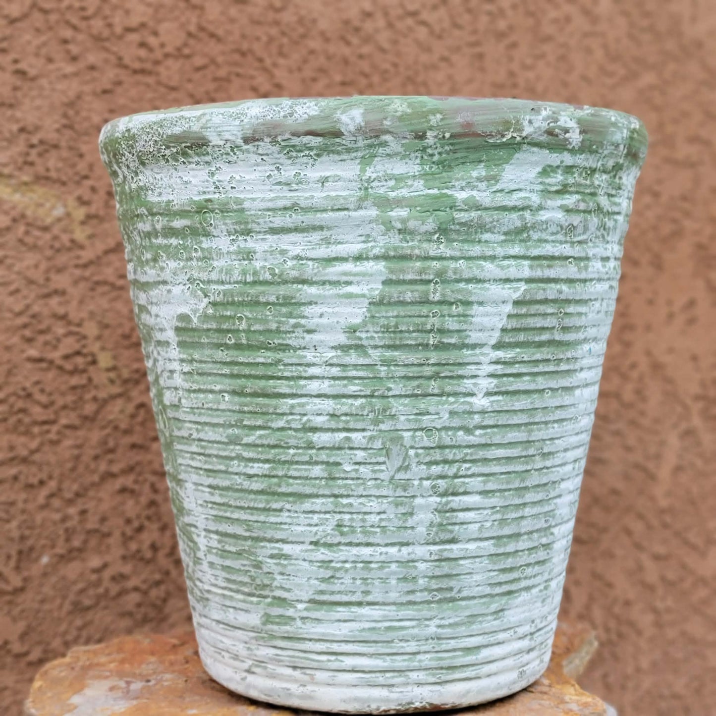 Tuscany Earthen Terra Cotta Planter - Kiln-Fired - Green & White