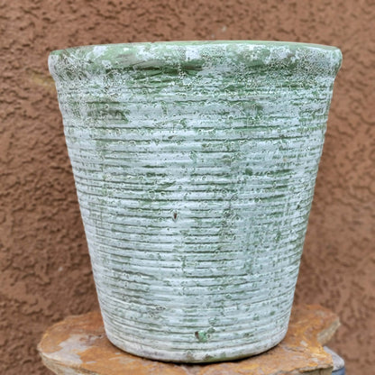 Tuscany Earthen Terra Cotta Planter - Kiln-Fired - Green & White