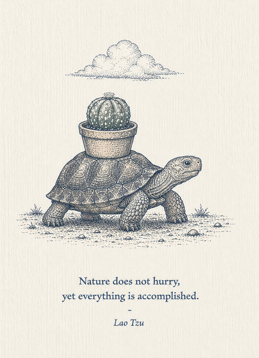 Tortoise Small Society 5 x 7 art card by Shangri-Ha Cactus Ranch